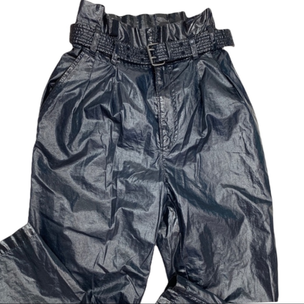 FREE PEOPLE WONDER WOMAN FAUX LEATHER HIGH WAIST PAPER BAG PANTS WITH BELT - Picture 9 of 9